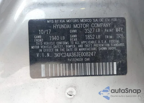 2018 Hyundai Accent Se z USA, uszkodzony, nr VIN 3KPC24A36JE008247